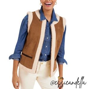 Talbots Faux Shearling Vest in Tobacco sz L
